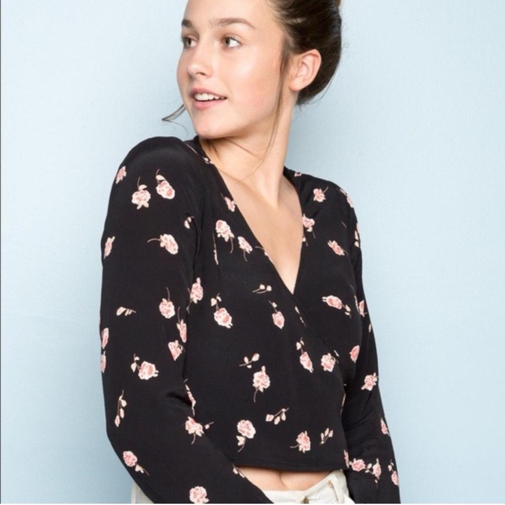 Brandy Melville Coco Floral Black Wrap Top
